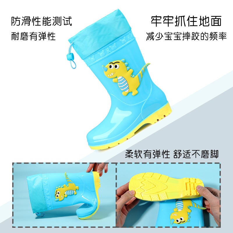 Children'S Rain Boots Girls' Baby Rain Boots Children'S Water Shoes Medium And Big Children'S Non-Slip Waterproof Rubber Shoes Boys' Dinosaur Water Boots Cover - Image 5