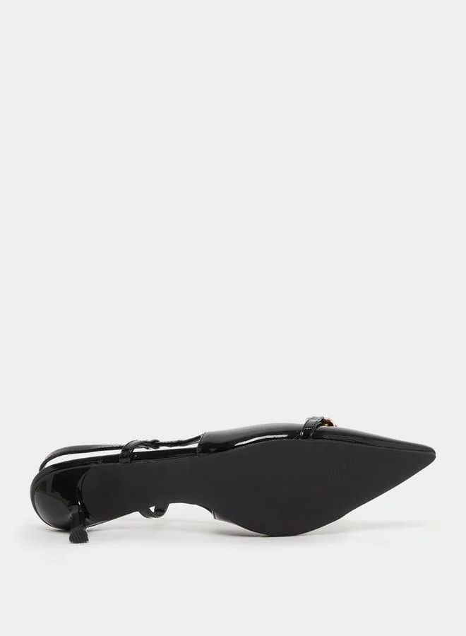 Styli Pointed Toe Slingback Metal Buckle Shoes