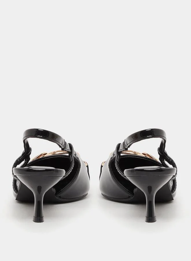 Styli Pointed Toe Slingback Metal Buckle Shoes