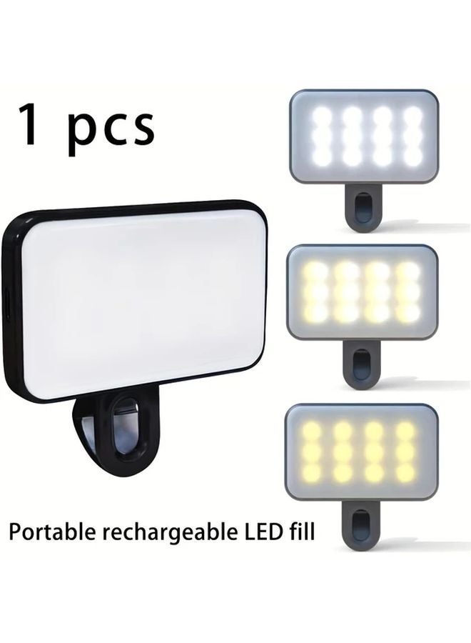 Black Portable Rechargeable LED Ring Light 3 Modes USB Battery Powered for Phone Camera - Image 1