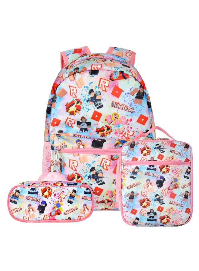 General New cartoon animation pink three-piece backpack (available for primary and secondary school children, travel, school, mountain climbing, sports) - 10  - Image 1