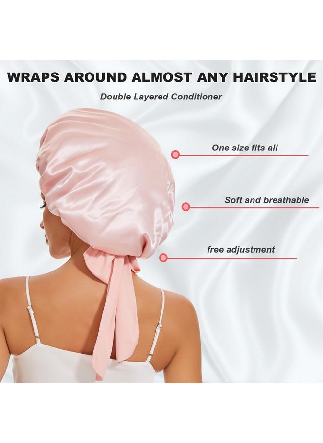BE BIGEDDIE Large Silk Bonnet For Sleeping Satin Hair Bonnet For Sleeping With Tie Band Double Layer Satin Bonnets For Women Natural Curly Hair Shower Cap  - Image 5