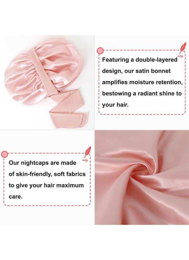 BE BIGEDDIE Large Silk Bonnet For Sleeping Satin Hair Bonnet For Sleeping With Tie Band Double Layer Satin Bonnets For Women Natural Curly Hair Shower Cap  - Image 3