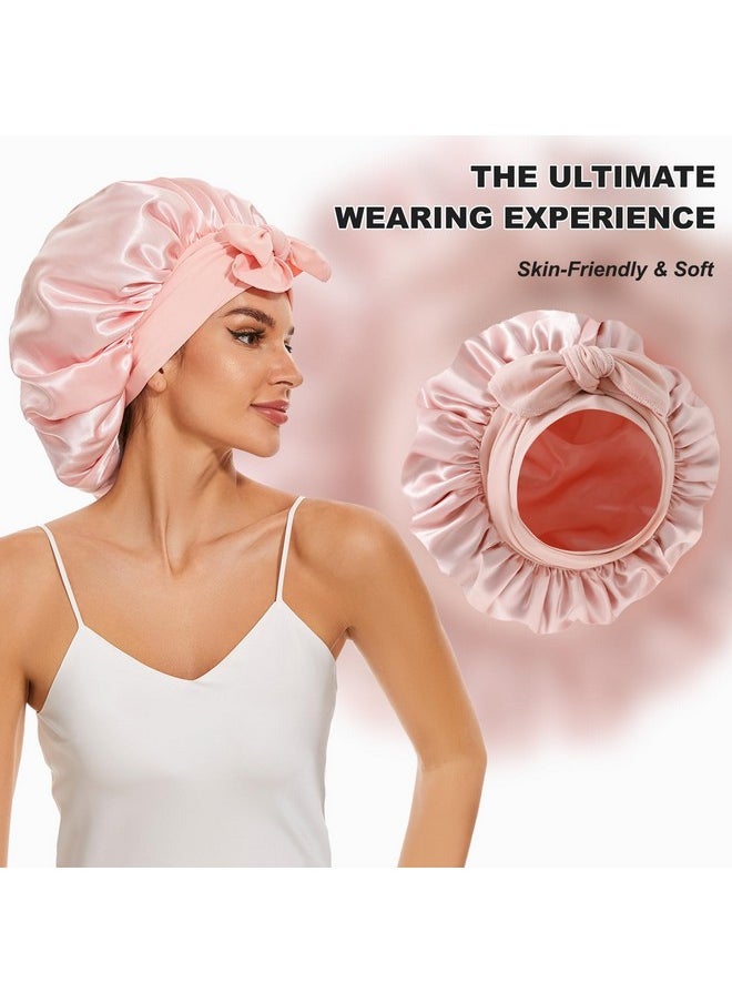 BE BIGEDDIE Large Silk Bonnet For Sleeping Satin Hair Bonnet For Sleeping With Tie Band Double Layer Satin Bonnets For Women Natural Curly Hair Shower Cap  - Image 2