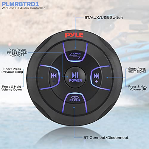 Pyle Car Wireless Bluetooth Audio Controller - Bluetooth Media Button Rated Marine Receiver Remote Control w/ USB, AUX, Mount for Car Truck Boat Marine PowerSport Vehicles - Pyle PLMRBTRD1 - Image 2