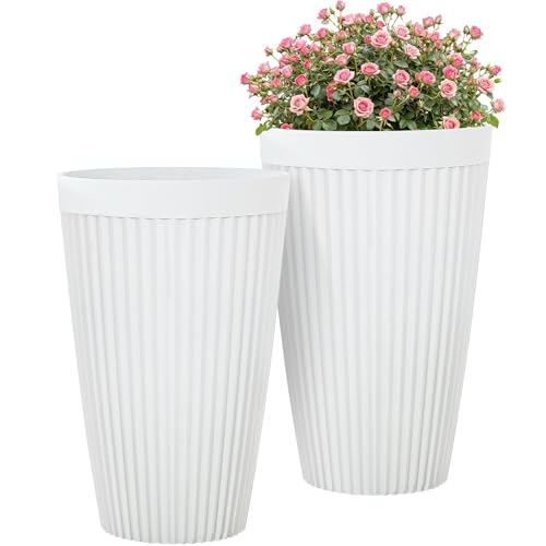 Ultym 20" Tall Planters for Indoor Outdoor Plants (Set of 2), Cement-Look Large Flower Pots, High-Desity Resin Planters, UV-Protected Outdoor Pots for Garden, Balcony, Porch or Living Room Decor - Image 1