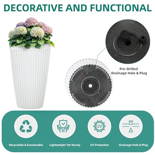 Ultym 20" Tall Planters for Indoor Outdoor Plants (Set of 2), Cement-Look Large Flower Pots, High-Desity Resin Planters, UV-Protected Outdoor Pots for Garden, Balcony, Porch or Living Room Decor - Image 5