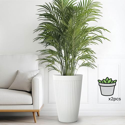 Ultym 20" Tall Planters for Indoor Outdoor Plants (Set of 2), Cement-Look Large Flower Pots, High-Desity Resin Planters, UV-Protected Outdoor Pots for Garden, Balcony, Porch or Living Room Decor - Image 3