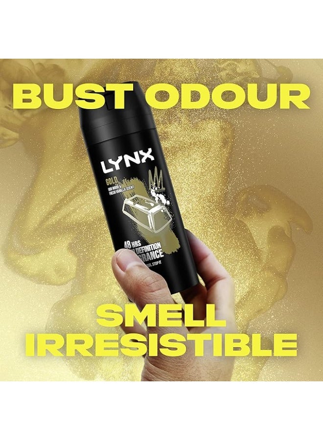 Lynx Gold 48 hours of odour-busting zinc tech Bodyspray oud wood & fresh vanilla deodorant 150 ml - Image 3