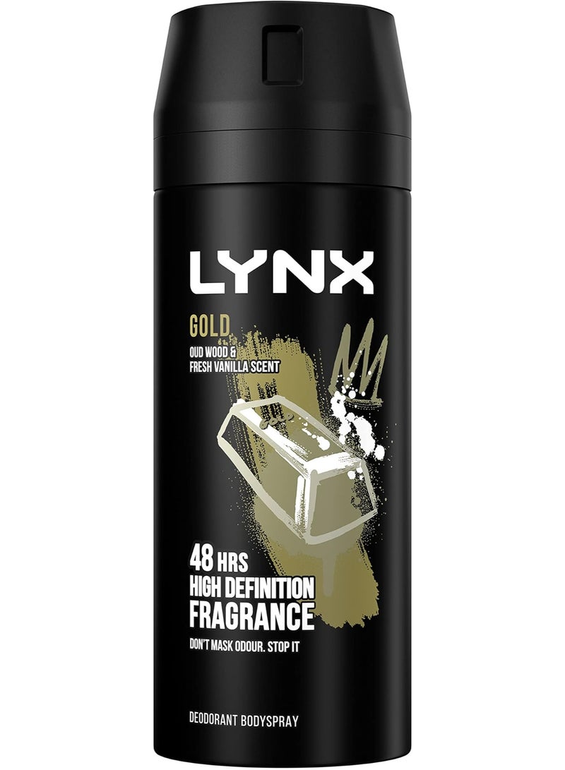 Lynx Gold 48 hours of odour-busting zinc tech Bodyspray oud wood & fresh vanilla deodorant 150 ml - Image 1
