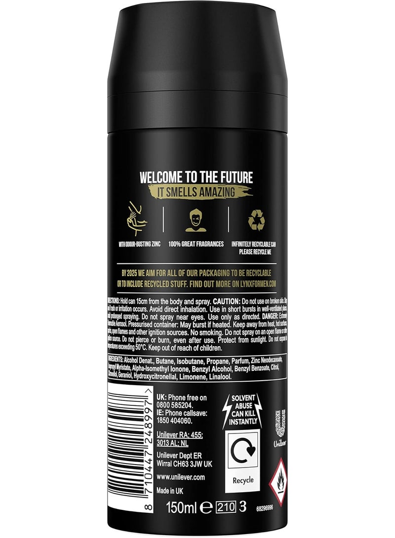 Lynx Gold 48 hours of odour-busting zinc tech Bodyspray oud wood & fresh vanilla deodorant 150 ml - Image 2