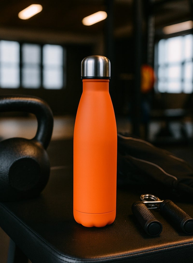 زجاجة مياه حرارية استانلس ستيل 500 مل فلاسک معزول مزدوج الجدار للمشروبات الساخنة والباردة مانعة للتسرب ومناسبة للسفر لون برتقالي - Image 3