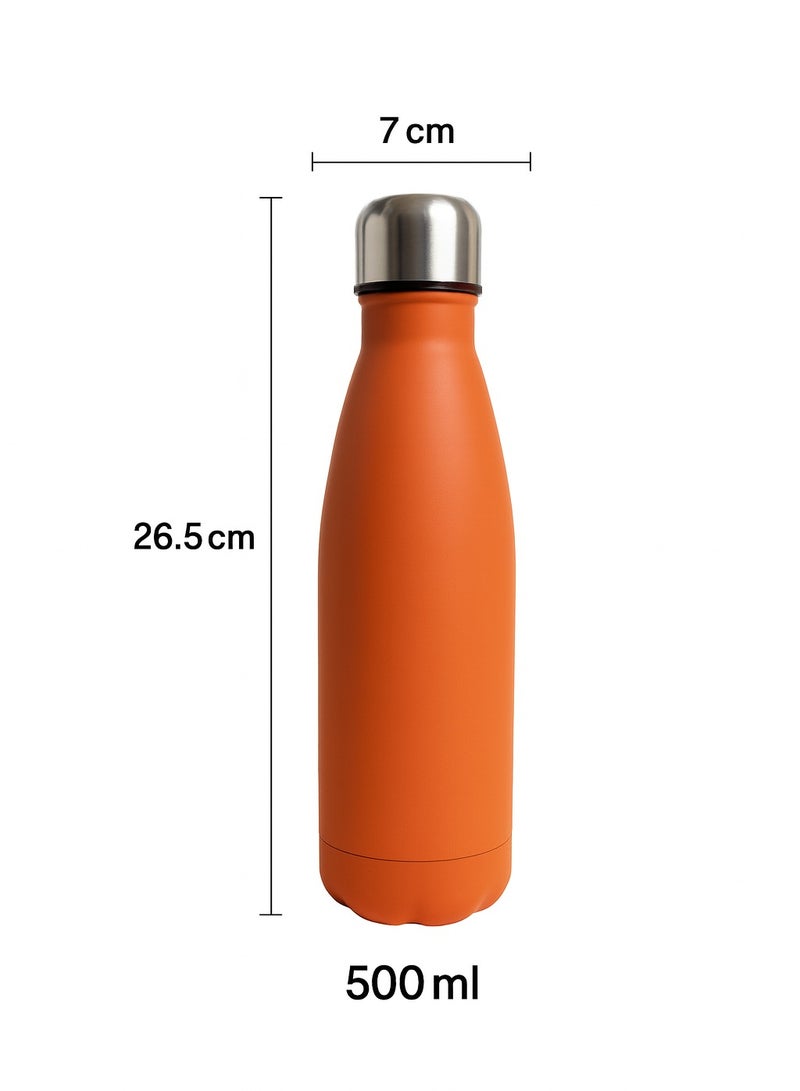 زجاجة مياه حرارية استانلس ستيل 500 مل فلاسک معزول مزدوج الجدار للمشروبات الساخنة والباردة مانعة للتسرب ومناسبة للسفر لون برتقالي - Image 4