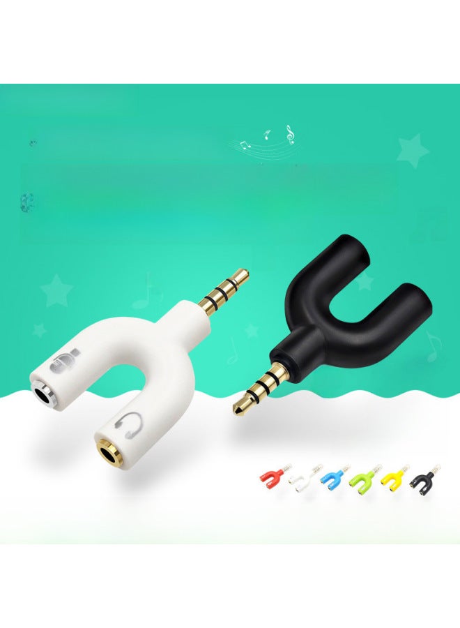 One-two Audio Adapter U-shaped 3.5mm Two-in-one Converter Line Recording Microphone Computer Mobile Phone Singing-Interface Form:U-shaped Audio Sub-wheat/gold-plated [black]]  - Image 1