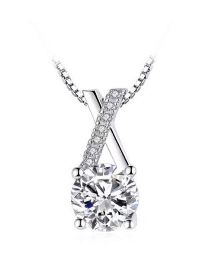 J&J 925 Sterling Silver Zircon Studded Pendant Necklace - Image 1
