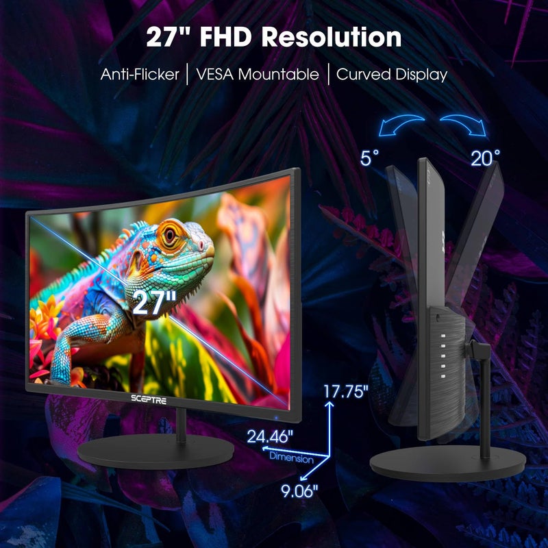 Sceptre New! Sceptre Curved 27-inch Gaming Monitor 100Hz 1080p R1500 98% sRGB HDMI x2 VGA Build-in Speakers, VESA Wall Mount Machine Black 2026 (C275W-1920RN Series) - Image 3