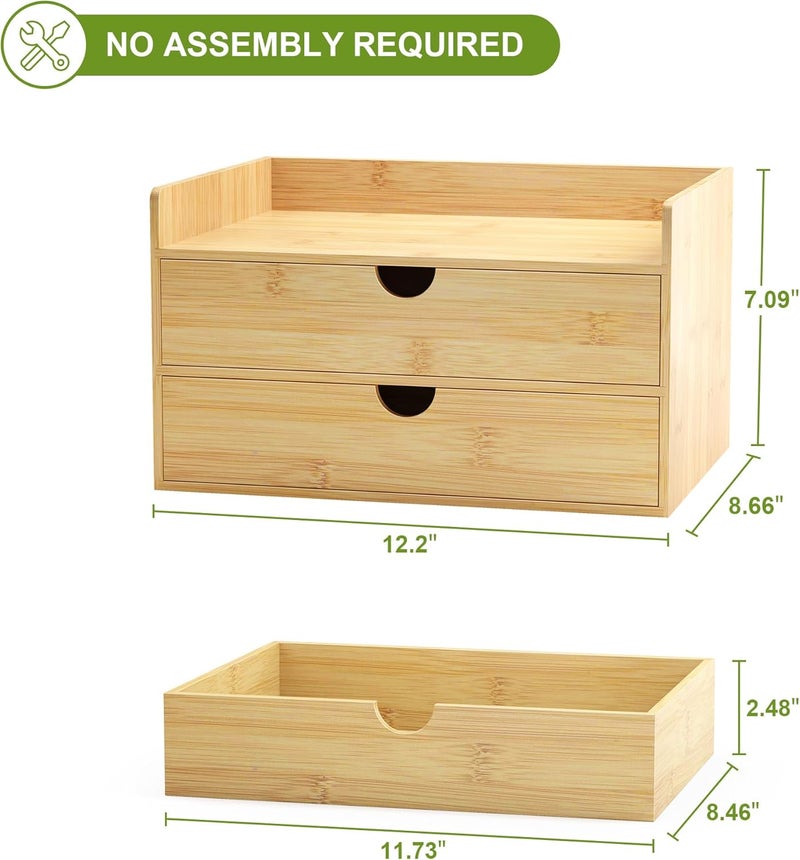 Wisuce Bamboo Desk Organizer - Mini Bamboo Desk Drawer Tabletop Cosmetic Storage Organization for Office or Home (Nature 2 Drawers) - Image 3