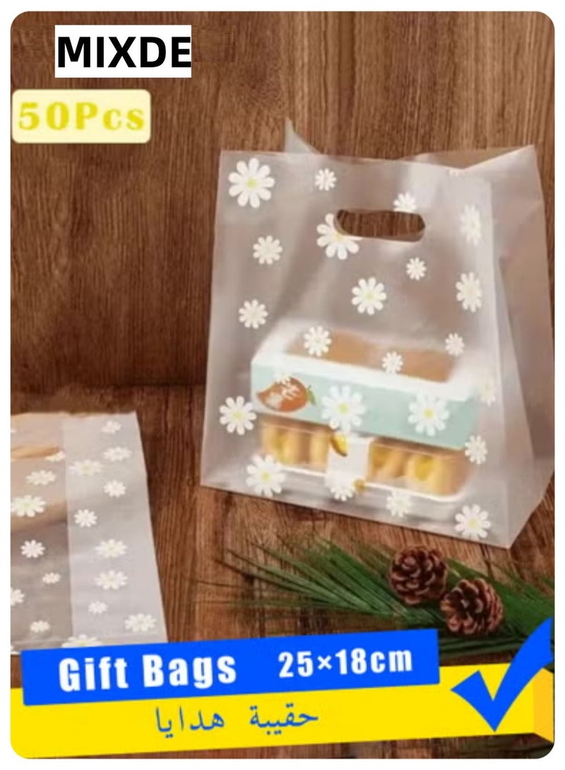 MIXDE 50 Pieces Reusable Transparent Bags For Gifts And Distributions Decorated With Flowers, Food Bags, Clear Bags, Flower Bags, Clear 25×18cm - Image 1