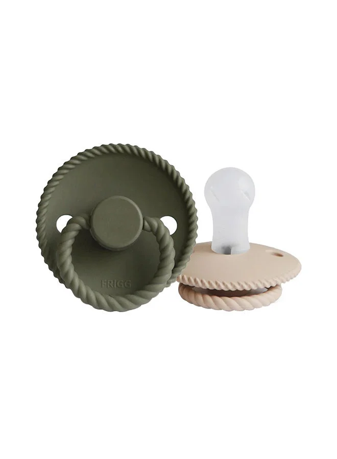 FRIGG Pack Of 2 Rope Silicone Baby Pacifier 0-6M, Croissant/Olive - Size 1