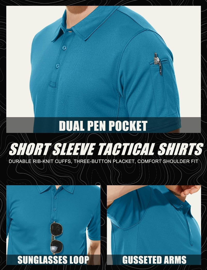 MAGCOMSEN Golf Shirts for Men Collared Polo Shirts Performance Quick Dry Jersey Polo Shirt Blule Green XXL - Image 5