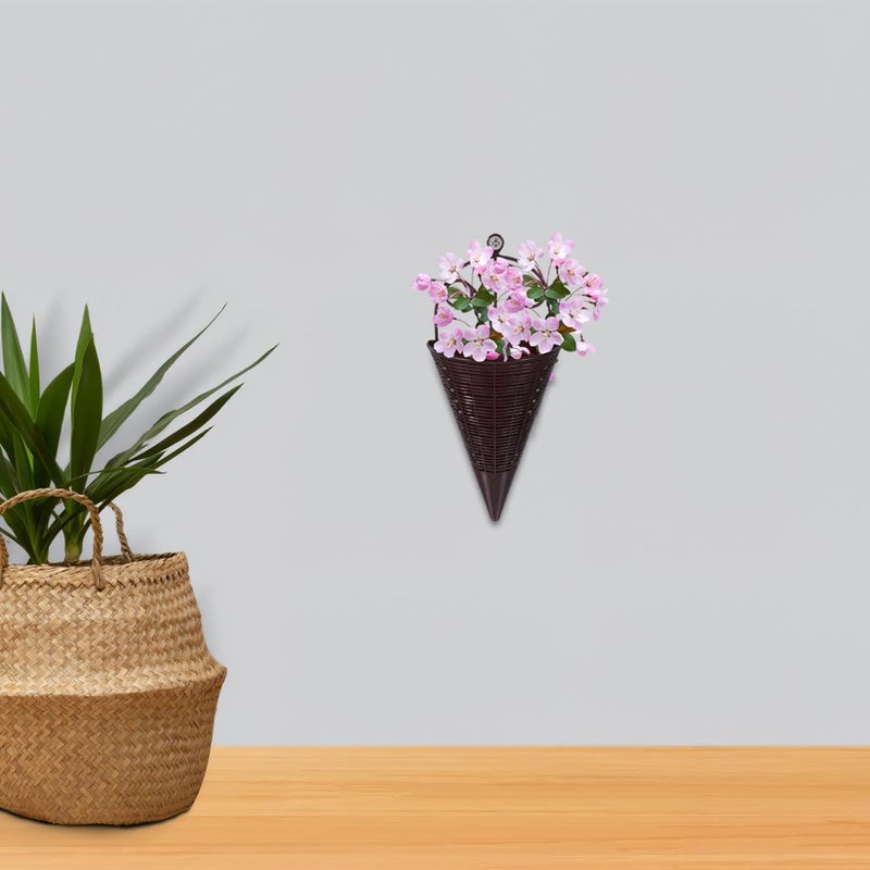 INOOMP Rustic Rattan Hanging Wall Planter: 3pcs Cone Shaped Flower Pots Vintage Woven Wicker Hanging Planter Flower Orchid Baskets for Balcony Fence Decor - Image 5