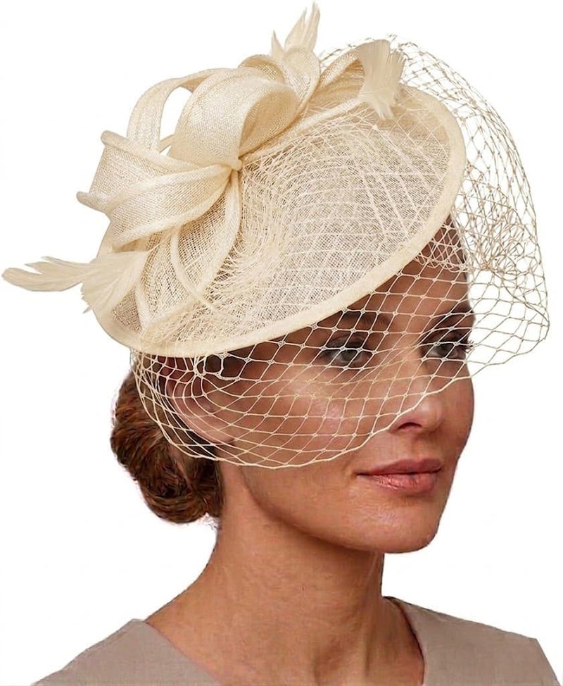 Caprilite Saucer Sinamay Headband Fascinator Wedding Ascot Hat Hatinator Birdcage Veil - Image 1