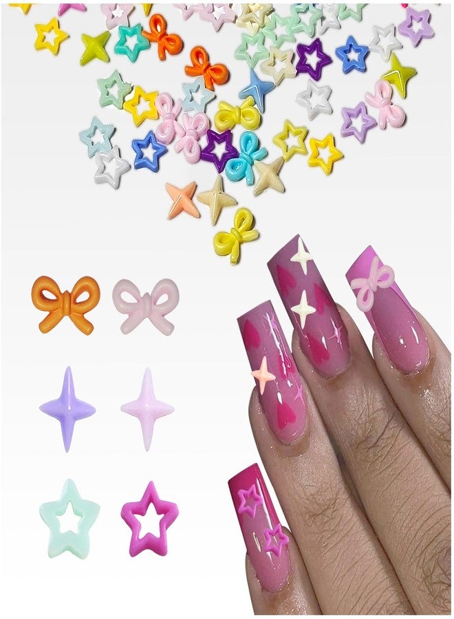 KWOLYKIM 180Pcs Colorful Bow Star Nail Art Charms 3D Starlight Bow-Knot Star Mix Color Nail Art Accessories Kawaii Resin Nail Rhinestone for Acrylic Nail Decoration Manicure DIY for Women Girls - Image 1