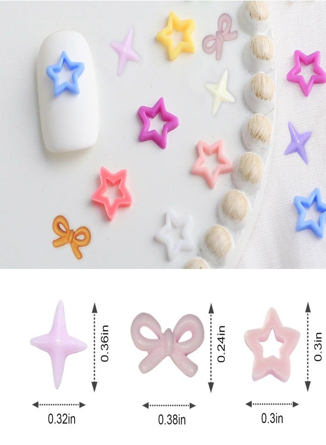 KWOLYKIM 180Pcs Colorful Bow Star Nail Art Charms 3D Starlight Bow-Knot Star Mix Color Nail Art Accessories Kawaii Resin Nail Rhinestone for Acrylic Nail Decoration Manicure DIY for Women Girls - Image 2