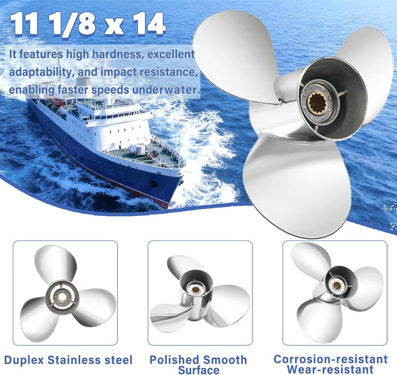 FYMP OEM Stainless Steel Outboard Boat Propeller for Yamaha Engines 40-60HP, 13 Tooth, RH (11 1/8 x 13-G) - Image 2