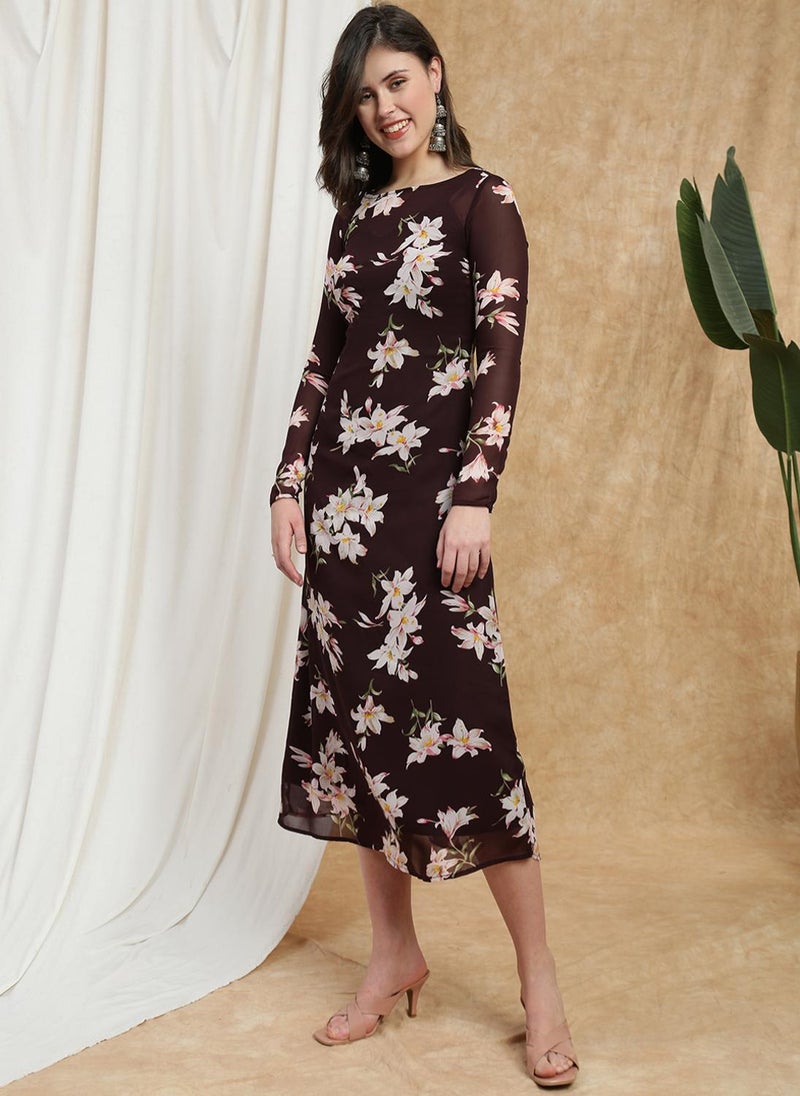 Globus Women's Dress Mauve Party with Boat Neck and Printed Design - Image 3