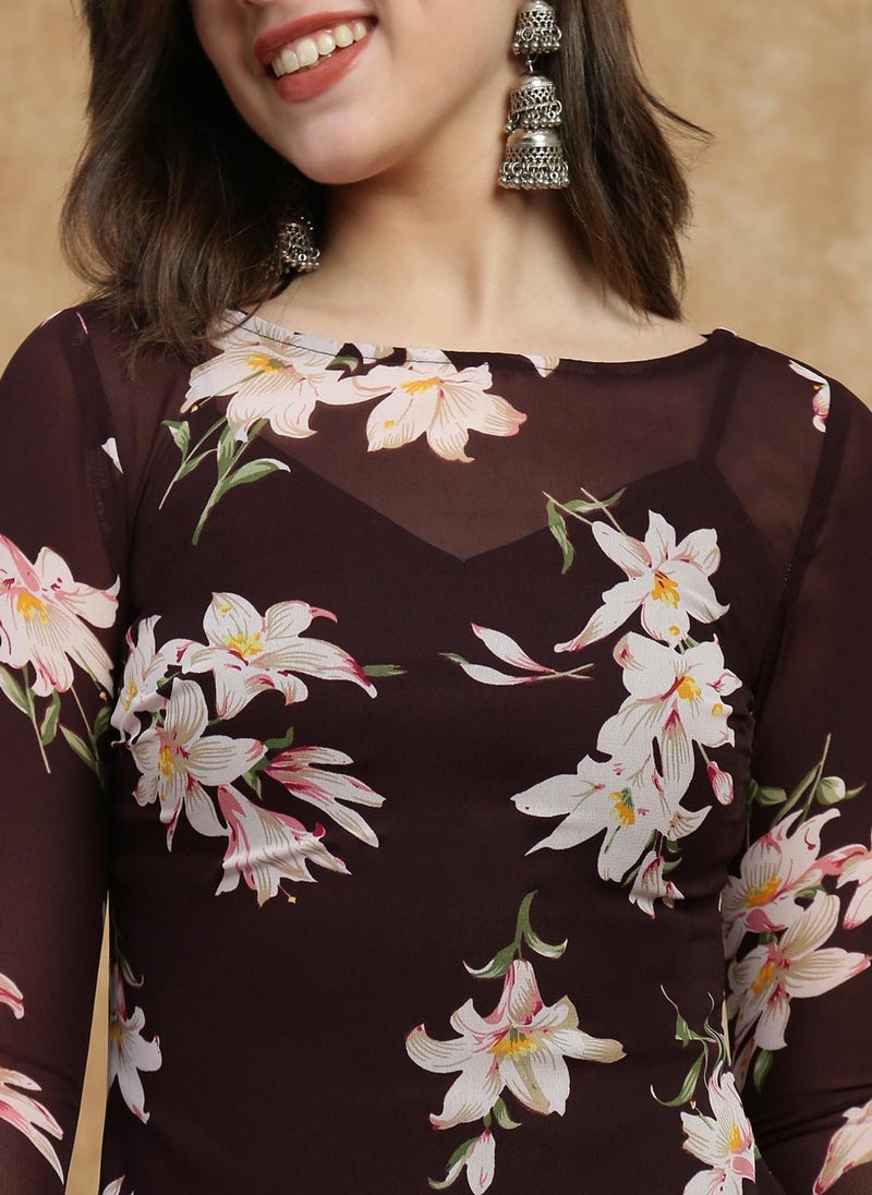 Globus Women's Dress Mauve Party with Boat Neck and Printed Design - Image 5