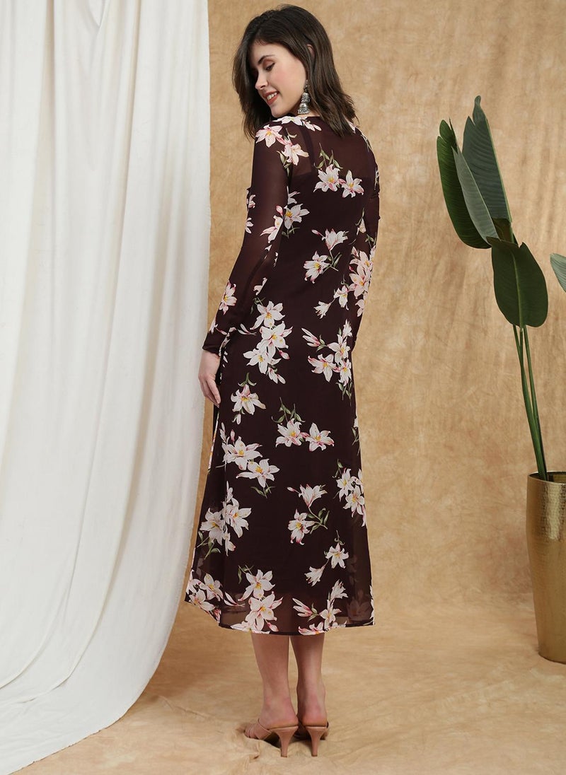 Globus Women's Dress Mauve Party with Boat Neck and Printed Design - Image 4