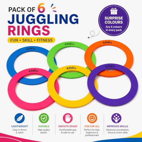 Fitfix® Polyproplene Juggling Magician Rings, Sports Rings for Kids, Boys and Girls for Age 5+, Set of 6 Size Diameter 24 Cm / 9 Inches,Assorted - Image 5