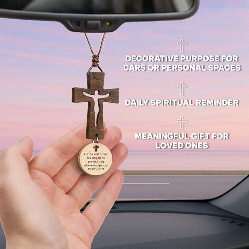 Hangwoous Cross for Car Mirror Hanging Accessories With Bible Verse - Scan Phone For Daily Bible Verse - Rear View Mirror Hanging Accessories - Car Cross Ornament - New Driver Gifts - Christian Gift For Men - Image 5