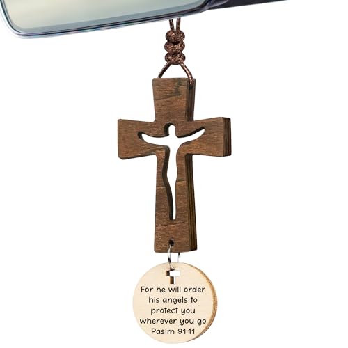 Hangwoous Cross for Car Mirror Hanging Accessories With Bible Verse - Scan Phone For Daily Bible Verse - Rear View Mirror Hanging Accessories - Car Cross Ornament - New Driver Gifts - Christian Gift For Men - Image 1