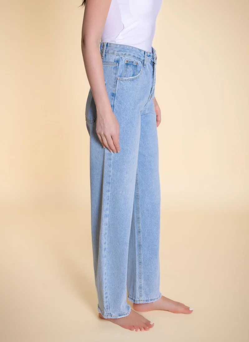 Shapes Light Blue UTILITY WIDE-LEG JEANS for Women | Best Price UAE