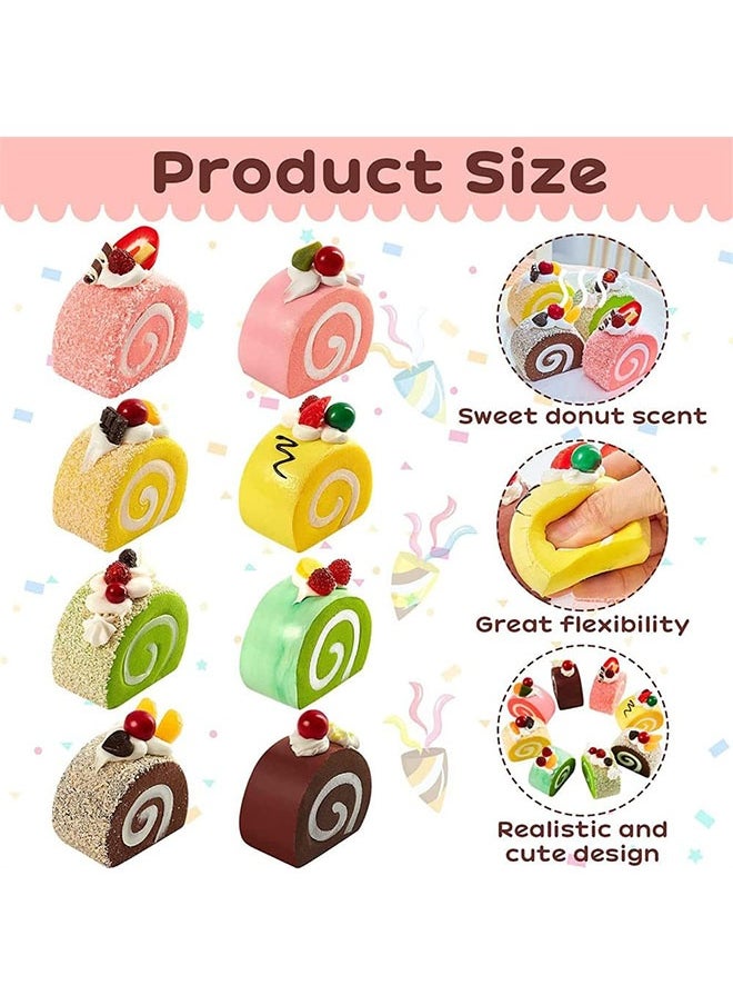 Ailily 8 Pieces Realistic Artificial Simulation Cake Dessert, Mixed Fake Cake Food Model Home Staging Crafts Photography Props Fake Swiss Roll Kitchen Home Decoration Display (4 Colors)  - Image 2