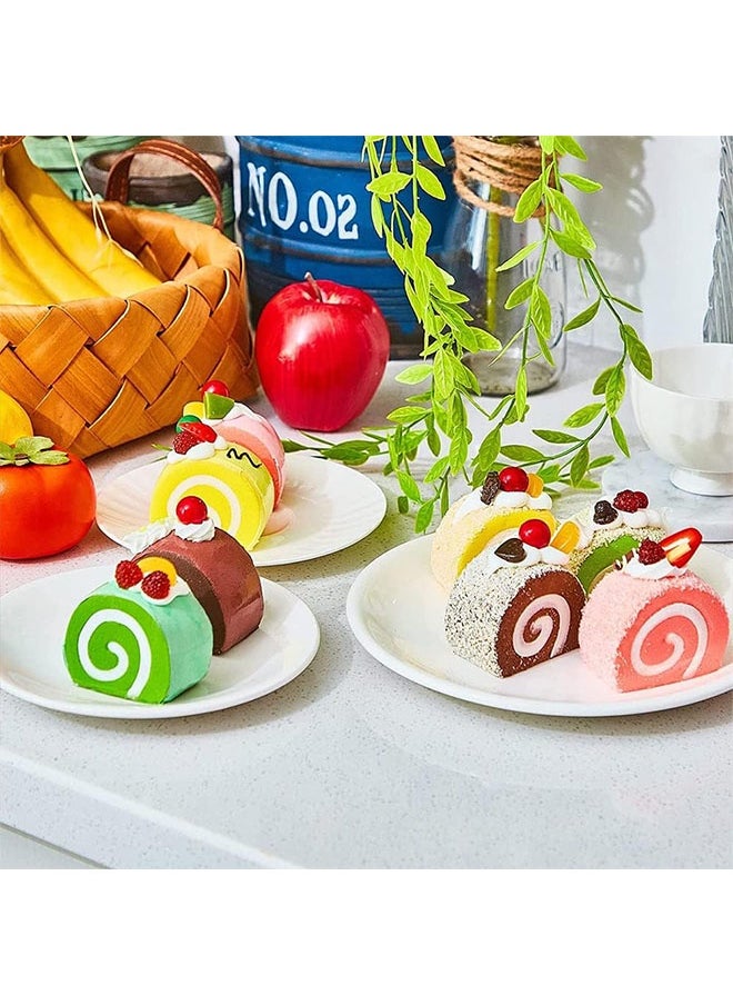 Ailily 8 Pieces Realistic Artificial Simulation Cake Dessert, Mixed Fake Cake Food Model Home Staging Crafts Photography Props Fake Swiss Roll Kitchen Home Decoration Display (4 Colors)  - Image 4