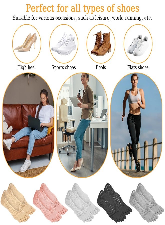 Qianyu 5 Pairs Bunion Relief Socks for Women Align Toe Separator Socks No Show Low Cut Five Finger Toe Alignment Compression Sock Athletic Breathable Sock for Women Men - Image 2