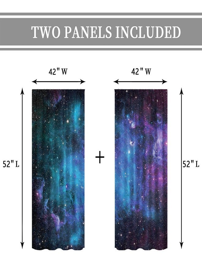 Cinbloo Kids Galaxy Curtains 42W x 52L Inch Outer Space Nebula Boys Bedroom Decor Rod Pocket Blue Universe Planet Fantasy Starry Star Art Printed Living Room Window Drapes Treatment Fabric 2 Panels - Image 2