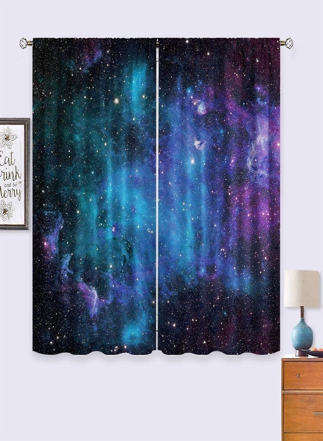 Cinbloo Kids Galaxy Curtains 42W x 52L Inch Outer Space Nebula Boys Bedroom Decor Rod Pocket Blue Universe Planet Fantasy Starry Star Art Printed Living Room Window Drapes Treatment Fabric 2 Panels - Image 4