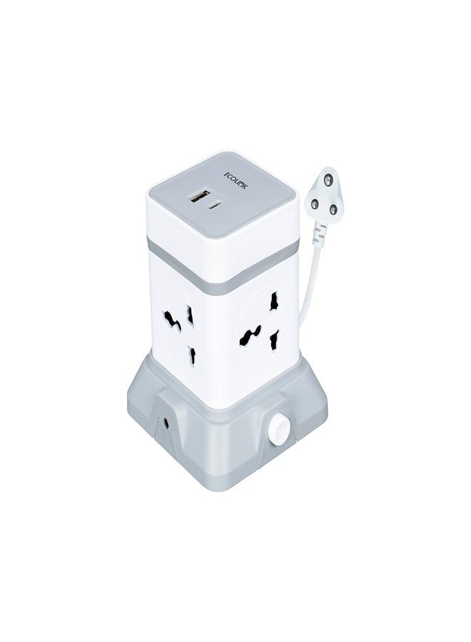 EcoLink Tower Extension 6A PowerPlus | Multi Plug Power Tower with Multiple Sockets | Space-Saving Vertical Design | Overload Protection | Home & Office Use | Pack of 1 - Image 1