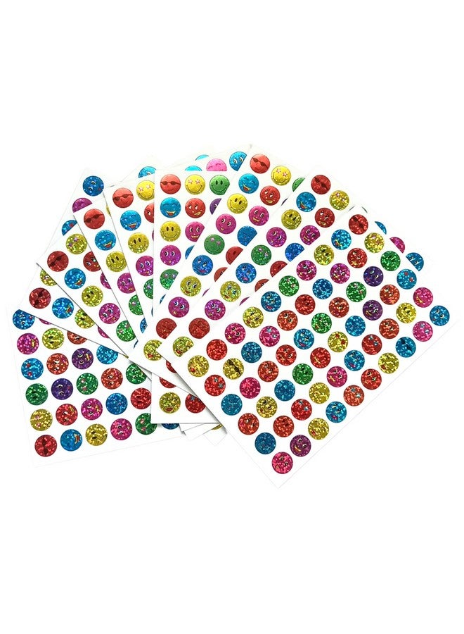 OWINAS,600 Glitter Sparkle Smiley Stickers 10 Sheets, 7 Multicolours,600 Pieces for School Kids and School Teacher's Classroom Smiley face Reward Stickers Craft,Return Gifts,Kids Birthday Gifts - Image 1