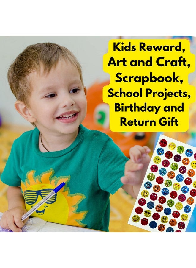 OWINAS,600 Glitter Sparkle Smiley Stickers 10 Sheets, 7 Multicolours,600 Pieces for School Kids and School Teacher's Classroom Smiley face Reward Stickers Craft,Return Gifts,Kids Birthday Gifts - Image 5