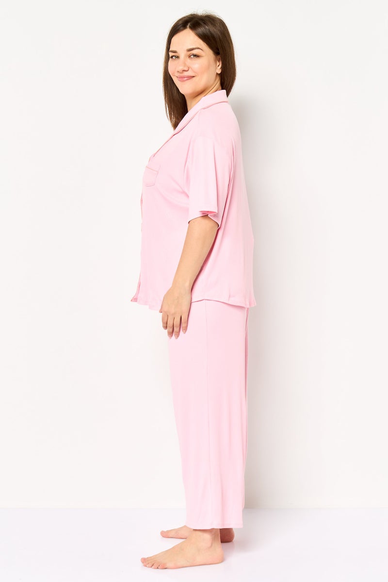 PJ Couture Women 2 Pieces Textured Top And Bottom Pajama Set, Pink - Image 3
