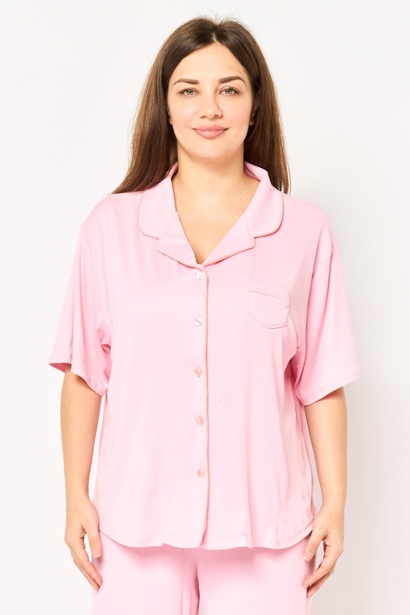 PJ Couture Women 2 Pieces Textured Top And Bottom Pajama Set, Pink - Image 2