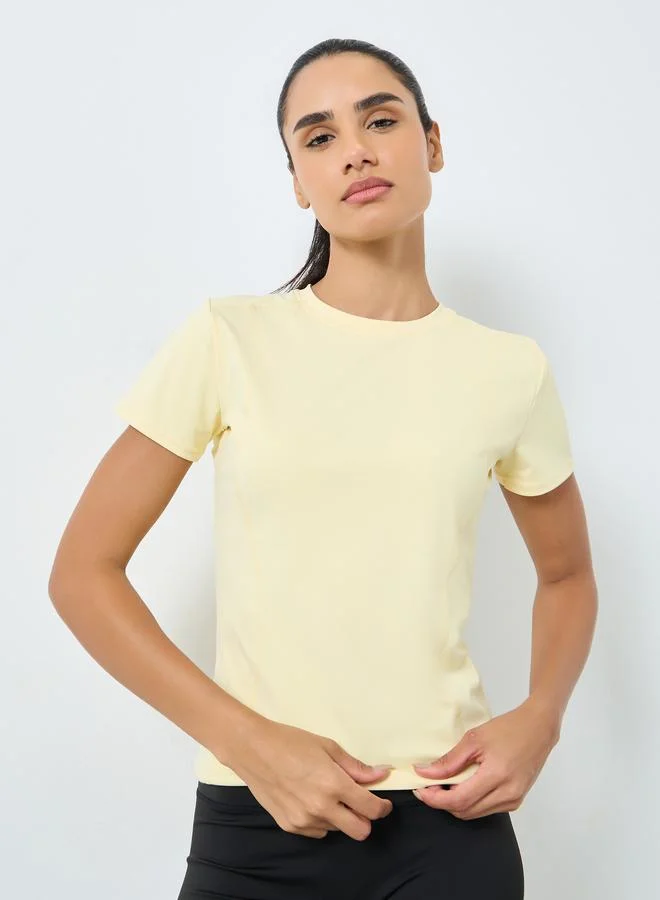 Styli Active Contour Stitch Detail Fitted Short Sleeve Top