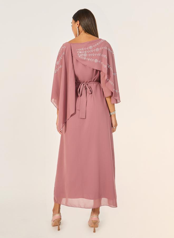 Styli Embellished Cape Sleeve A-Line Maxi Dress  - Image 5