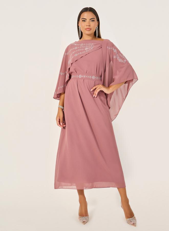 Styli Embellished Cape Sleeve A-Line Maxi Dress  - Image 2