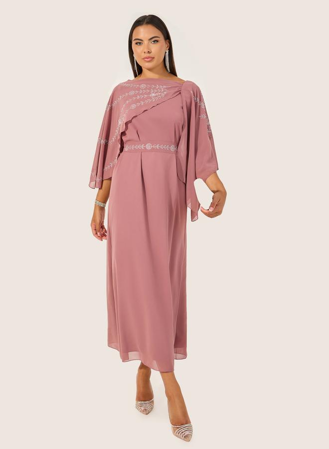 Styli Embellished Cape Sleeve A-Line Maxi Dress  - Image 1